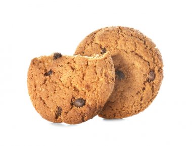 Beyaz zemin üzerine çikolata parçaları ile lezzetli yulaf ezmeli kurabiye