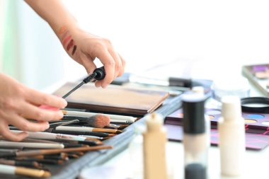 Profesyonel visage sanatçı makyaj aksesuarlar işyerinde