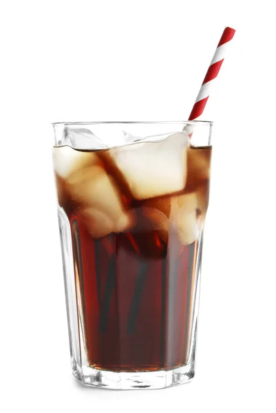 Cola Fria Vidro Sobre Fundo Branco — Fotografia de Stock