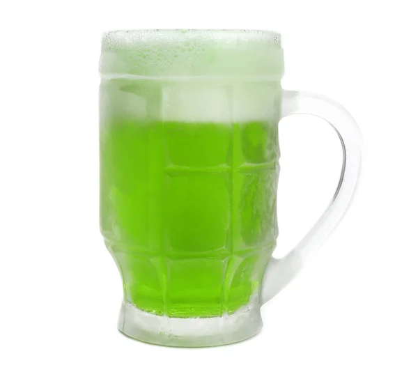 Vaso Cerveza Verde Sobre Fondo Blanco Celebración Del Día San —  Fotos de Stock