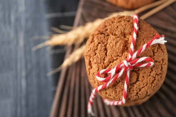 Delicious Oatmeal Cookies Chocolate Chips Wooden Board — Stock Photo, Image