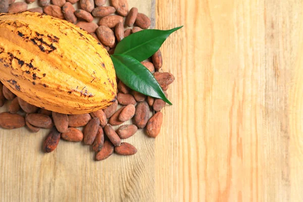 Composition Cocoa Pod Wooden Background — Stock Photo, Image