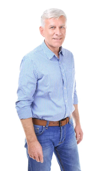 Attractive Mature Man Casual Clothes White Background — Stock Photo, Image