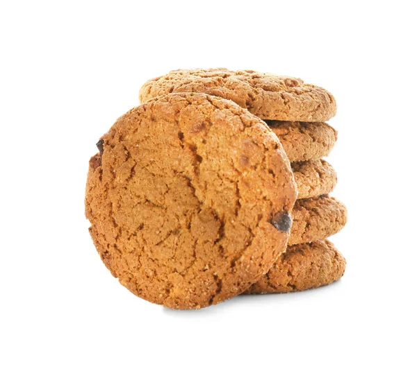 Délicieux Biscuits Avoine Avec Pépites Chocolat Sur Fond Blanc — Photo