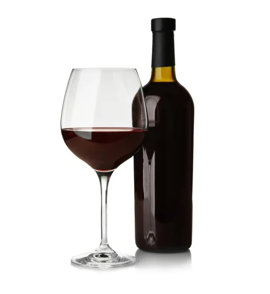 Bottle Glass Red Wine Light Background — Stock Photo, Image