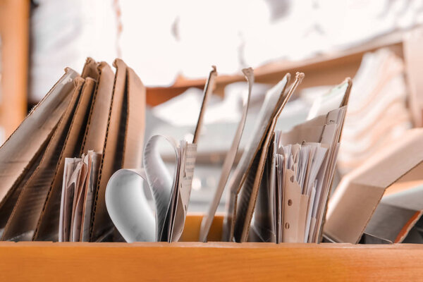 Old paper documents in archive, closeup