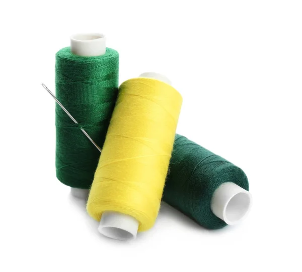 Colorful Threads Needle White Background — Stock Photo, Image