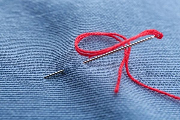 Fabric Sewing Thread Needle Closeup — Stock Photo, Image