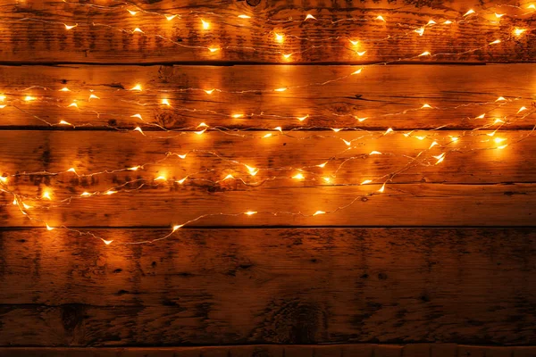 Festive Christmas Lights Wooden Background — Stock Photo, Image