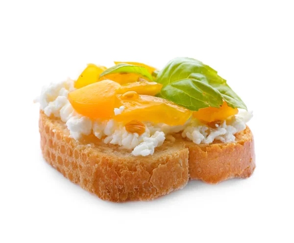 Tasty Bruschetta Tomatoes Cheese White Background — Stock Photo, Image