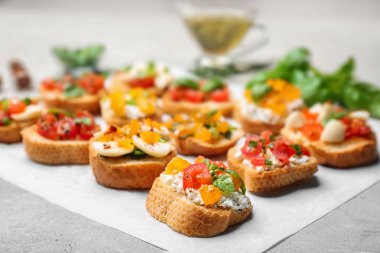 Domates masada, closeup ile lezzetli bruschettas