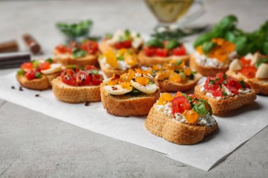 Domates masada, closeup ile lezzetli bruschettas