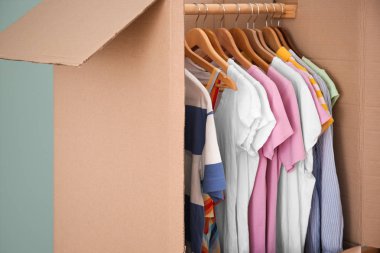 Portre renk arka plan üzerinde elbise gardırop kutusu