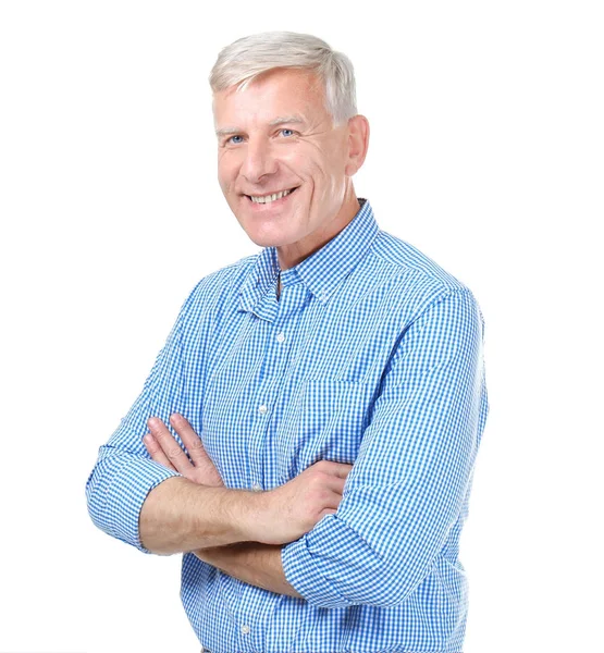 Attractive Mature Man Casual Clothes White Background — Stock Photo, Image