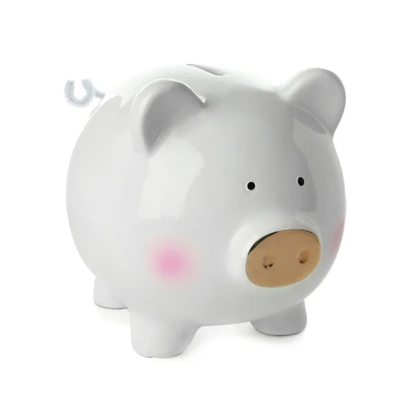 Schattig Piggy Bank Witte Achtergrond — Stockfoto