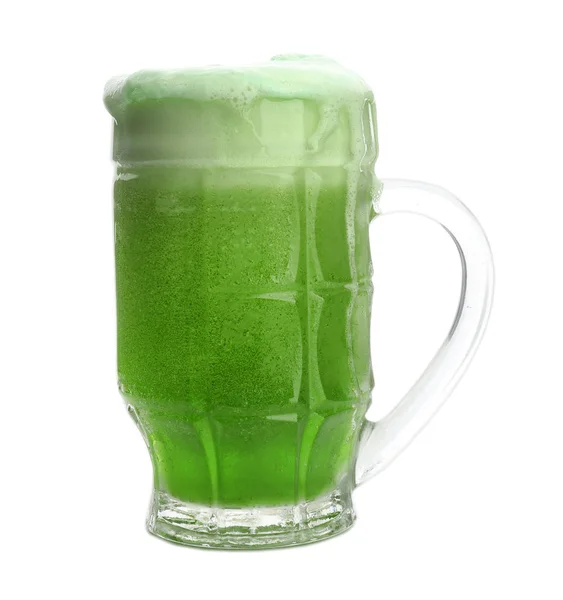 Glass Green Beer White Background Saint Patrick Day Celebration — Stock Photo, Image