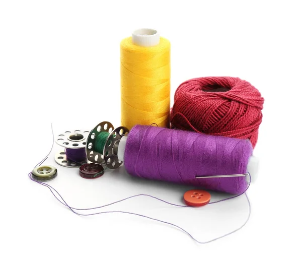 Colorful Threads Sewing Accessories White Background — Stock Photo, Image