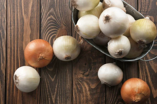 Composition Fresh Onion Wooden Background — Stock Photo, Image