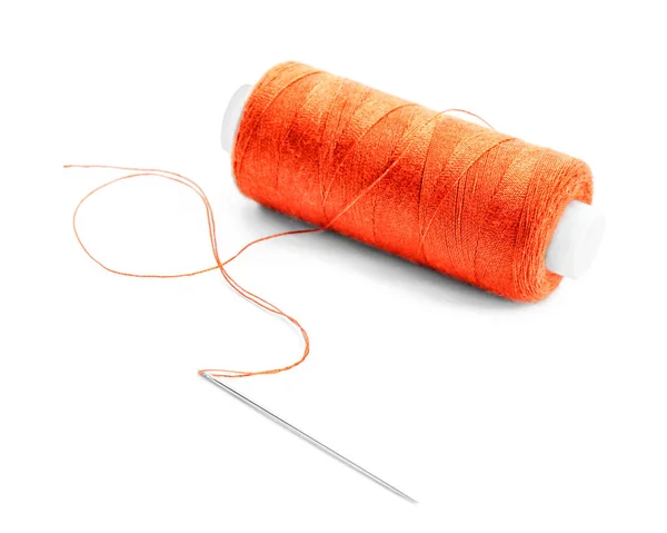 Spool Sewing Thread Needle White Background — Stock Photo, Image