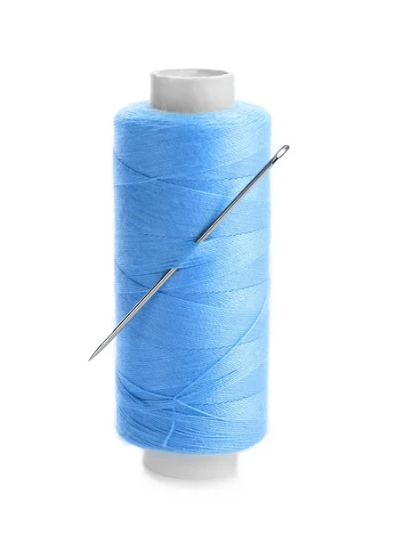 Blue Thread Needle White Background — Stock Photo, Image