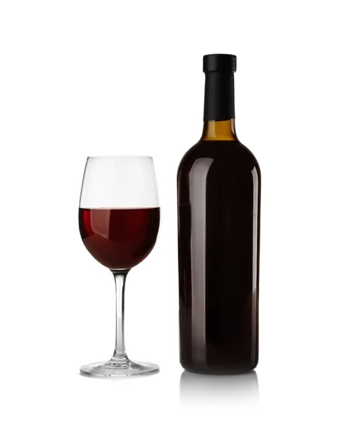 Flesje Glas Met Rode Wijn Lichte Achtergrond — Stockfoto