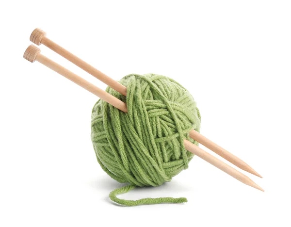 Ball Thread Knitting Needles White Background — Stock Photo, Image