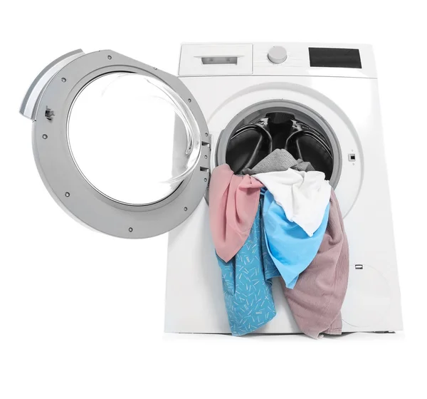 Wäsche Der Waschmaschine Auf Weißem Hintergrund — Stockfoto
