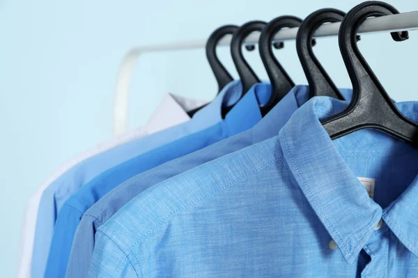 Clean Shirts Hanging Rack Laundry Closeup — Stock Photo, Image