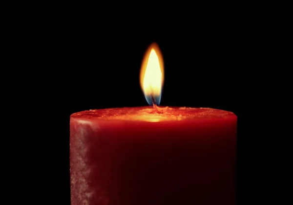 Burning Candle Black Background Closeup — Stock Photo, Image