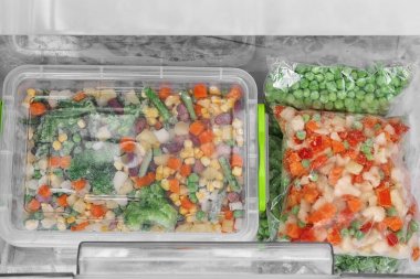 Farklı sebze, closeup ile dondurucu