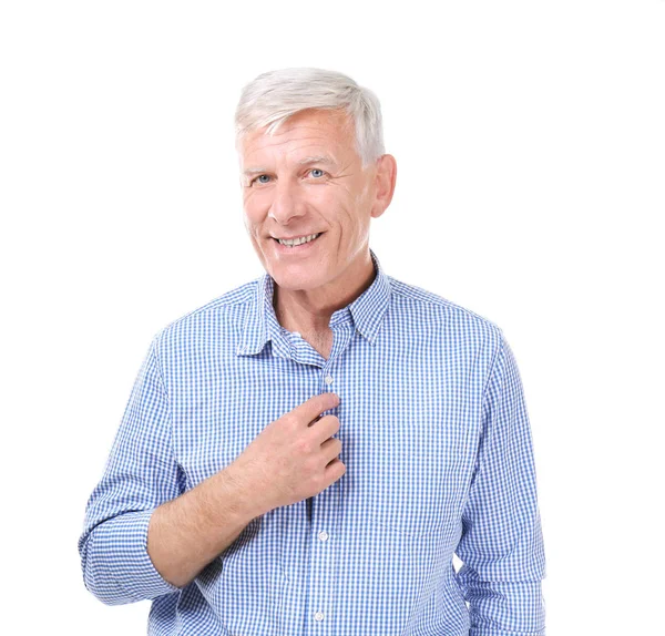 Attractive Mature Man Casual Clothes White Background — Stock Photo, Image