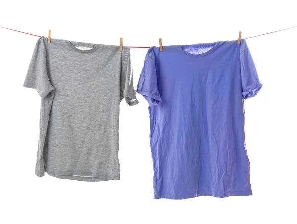 Clothes Laundry Line White Background — Stock Photo, Image