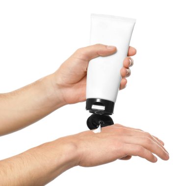 Beyaz izole uygulanan el kremi, dostum