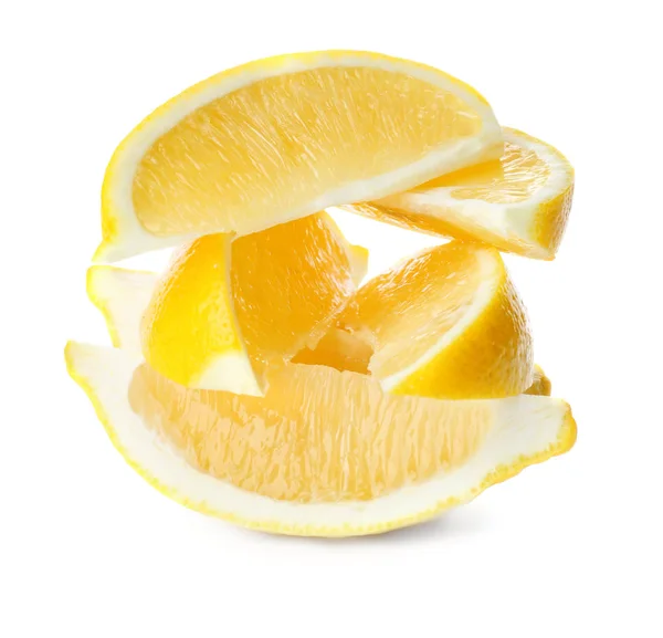 Slices Fresh Ripe Lemon Isolated White — Stock Photo, Image