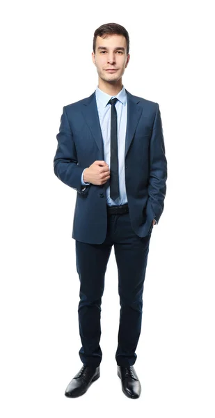 Handsome car salesman on white background — Stock Photo, Image