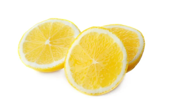 Scheiben Frischer Reifer Zitrone Isoliert Auf Weiß — Stockfoto
