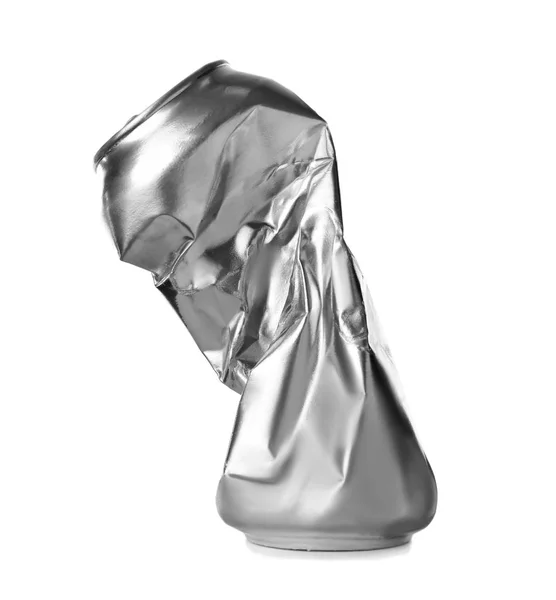 Crumpled Tin Can Isolated White — Stock Photo, Image