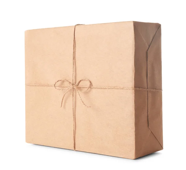 Gift Box Craft Paper Isolated White — Stock Photo, Image