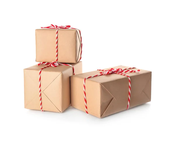 Paket Geschenkboxen Isoliert Auf Weiß — Stockfoto