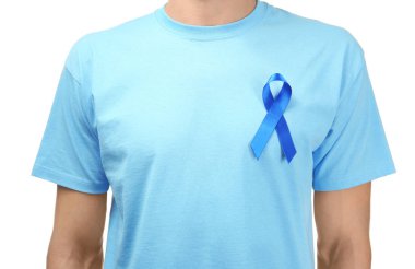 Mavi kurdele beyaz arka planda, tatlı adam. Prostat Kanseri Bilinçlendirme