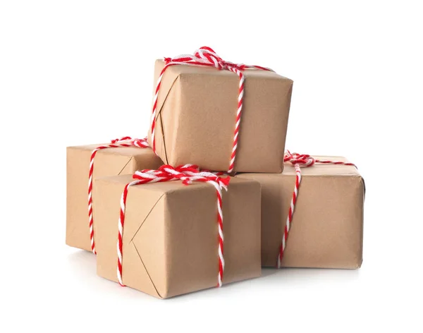 Parcel Gift Boxes Isolated White — Stock Photo, Image