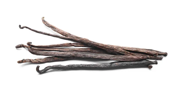 Beyaz zemin üzerine vanilya çubukları — Stok fotoğraf