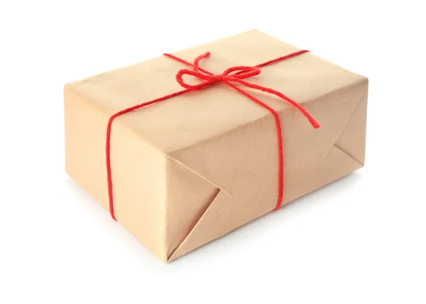 Caixa de presente do pacote no fundo branco — Fotografia de Stock