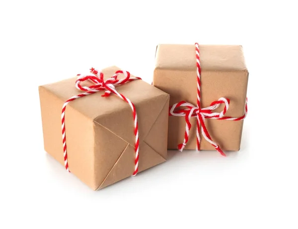 Two parcel gift boxes on white background — Stock Photo, Image