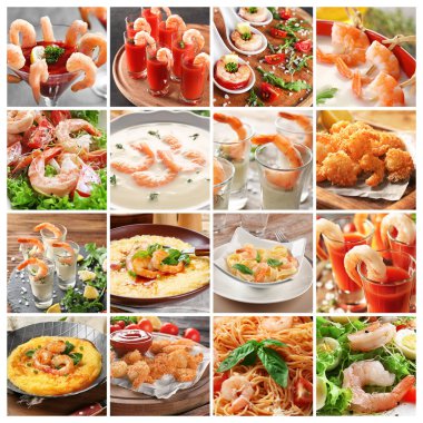 Farklı karides yemekler için yemek tarifleri ile kolaj
