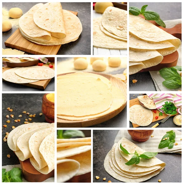 Collage avec des tortillas fraîches à base de farine — Photo