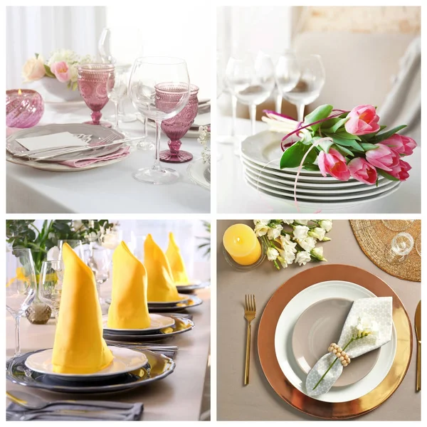 Collection of different table settings for Easter dinner — Stock Photo, Image