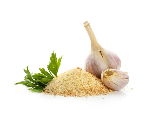 Granulated dried garlic on white background — Stock Photo, Image