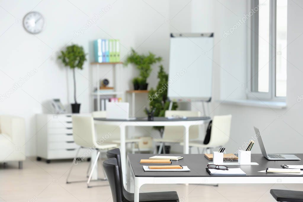 Modern office room prepared for business meeting