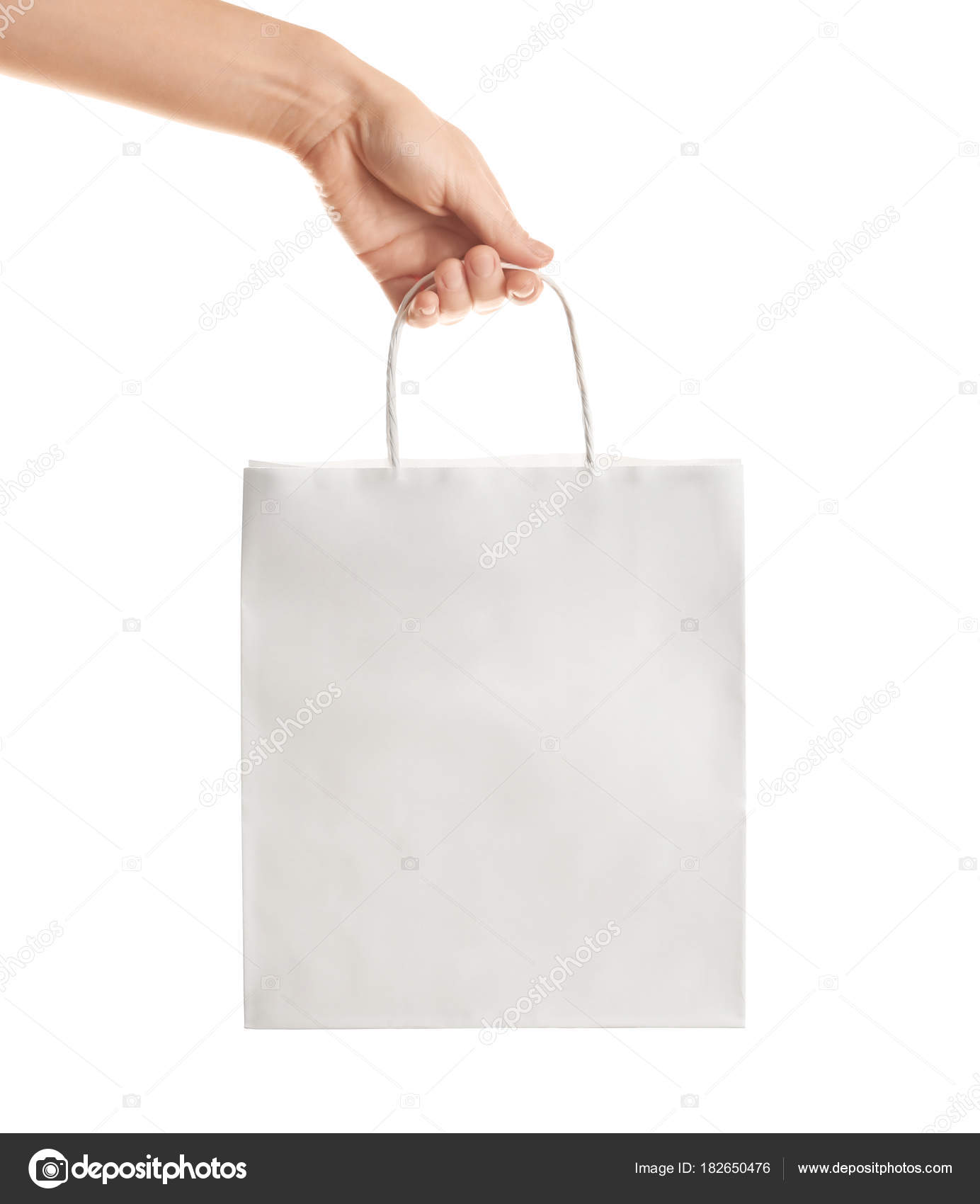 Download Woman Holding Paper Bag White Background Mockup Design Stock Photo C Belchonock 182650476 PSD Mockup Templates